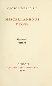 Cover of: Miscellaneous prose. by George Meredith