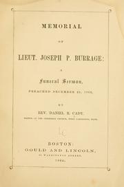 Cover of: Memorial of Lieut. Joseph P. Burrage: a funeral sermon