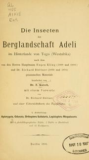 Cover of: Insecten der Berglandschaft Adeli im Hinterlande von Togo (Westafrika) ... Abt. 1