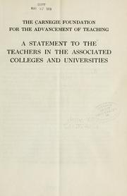 Cover of: A statement to the teachers in the associated colleges and universities.