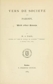 Cover of: Vers de société and parody: with other essays