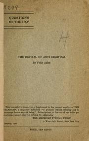 Cover of: The revival of anti-semitism by Felix Adler