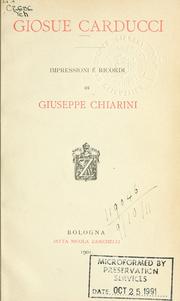 Cover of: Giosuè Carducci by Giuseppe Chiarini