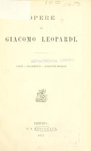 Cover of: Opere. by Giacomo Leopardi