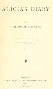 Cover of: Alicia's diary: with Shakespeare criticisms