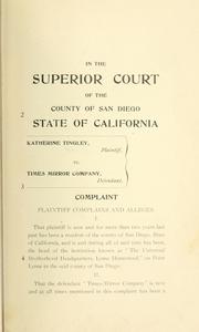 Cover of: Katherine Tingley, plaintiff, vs. Times Mirror Company, defendant.