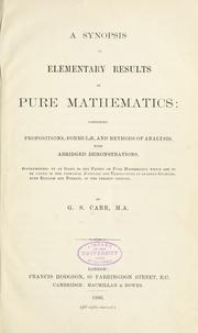 A synopsis of elementary results in pure mathematics by G. S. Carr