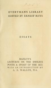 Cover of: Lectures on the English poets: [and] The spirit of the age; or contemporary portraits.