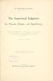 Cover of: The impersonal judgment: its nature, origin, and significance