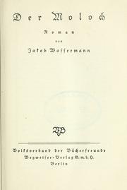 Cover of: Der Moloch by Jakob Wassermann