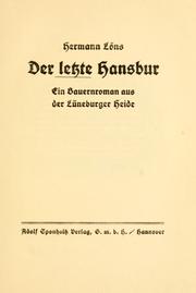 Cover of: Der Letzte Hansbur by Hermann Löns