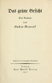 Cover of: Das grüne Gesicht by Gustav Meyrink