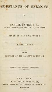 Cover of: Substance of sermons by Davies, Samuel