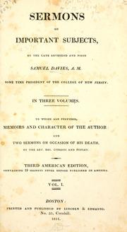 Cover of: Sermons on important subjects ... To which are prefixed, memoirs and character of the author: and two sermons on occasion of his death