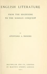 Cover of: English literature from the beginning to the Norman conquest by Brooke, Stopford Augustus