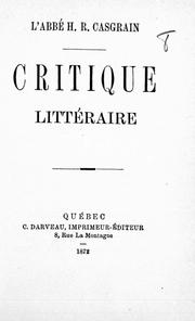 Cover of: Critique littéraire
