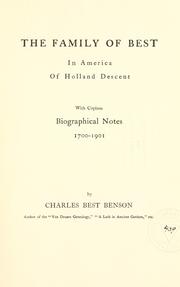 Cover of: The family of Best in America of Holland descent by Charles Best Benson