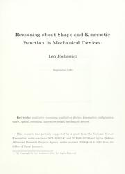 Cover of: Reasoning about shape and kinematic function in mechanical devices.