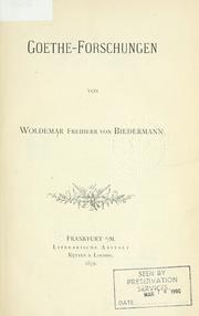 Cover of: Goethe-Forschungen.