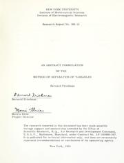 Cover of: An abstract formulation of the method of separation of variables. by Bernard Friedman, Bernard Friedman