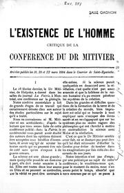 Cover of: L' existence de l'homme: critique de la conférence du Dr Mitivier