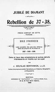 Cover of: Rébellion de 37-38 by Borthwick, J. Douglas