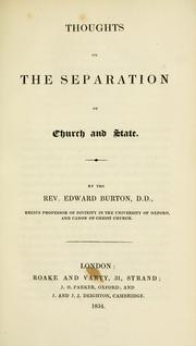 Cover of: Thoughts on the separation of church and state