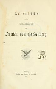 Cover of: Denkwürdigkeiten des Staatskanzlers Fürsten von Hardenberg