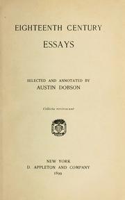 Cover of: Eighteenth century essays by Austin Dobson