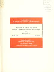 Cover of: Implications of learning style for the choice of a primary care career in medical school