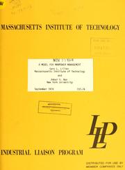 Cover of: A model for manpower management