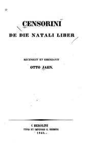 Cover of: Censorini De die natali liber by Censorinus