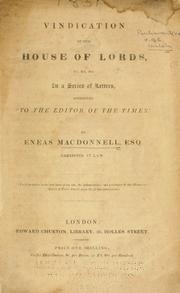 Cover of: Vindications of the House of Lords, in a series of letters, addressed "To the editor of the Times."