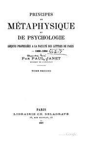 Cover of: Principes de métaphysique et de psychologie by Janet, Paul