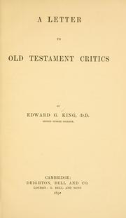 Cover of: A letter to Old Testament critics.