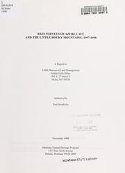 Cover of: Bats [sic] surveys of Azure Cave and the Little Rocky Mountains, 1997-1998: a report to USDI, Bureau of Land Management