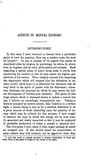 Cover of: Aspects of mental economy: an essay in some phases of the dynamics of mind, with particular observations upon student life in the University of Wisconsin