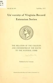 Cover of: relation of the colleges and universities of the South to the national crisis.