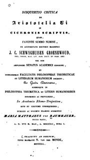 Disquisitio critica de Aristotelia vi in Ciceronis scriptis by Marie Matthias von Baumhauer