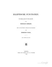 Cover of: Elliptische Functionen: Vorlesungen