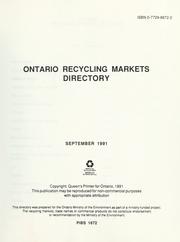 Cover of: Ontario recycling markets directory. | Ontario. Ministry of the Environment.