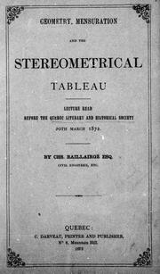 Cover of: Geometry, mensuration and the stereometrical tableau | 