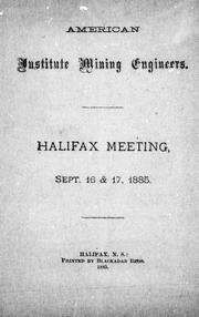 Cover of: Halifax meeting: Sept. 16 & 17, 1885