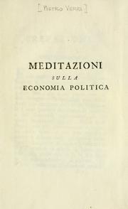 Cover of: MEDITAZIONI SULLA ECONOMIA POLITICA. by Pietro Verri