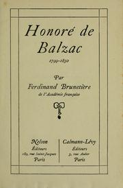 Cover of: Honoré de Balzac, 1799-1850. by Ferdinand Brunetière