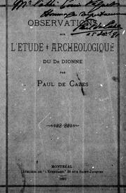 Cover of: Observations sur l'étude archéologique du Dr Dionne