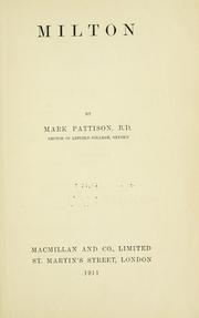 Cover of: Milton by Mark Pattison