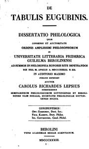 Cover of: De tabulis eugubinis ... by Carl Richard Lepsius