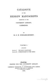 Cover of: Catalogue of the Hebrew manuscripts preserved in the University library, Cambridge