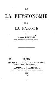 Cover of: De la physionomie et de la parole